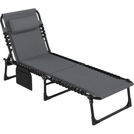 Chaise longue - Transat pliable - 5 positions - Appui-tête et poche latérale - Rembourrage séchage rapide (1/5)