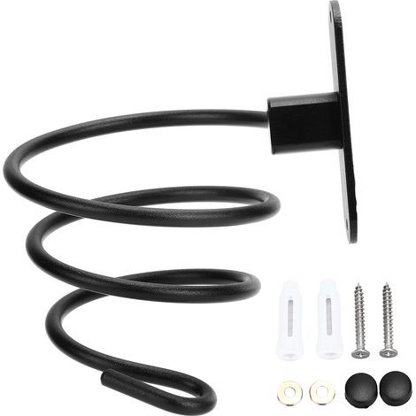 Wall-mounted hair dryer holder, hanging bathroom storage, no drilling required, black (1/5)