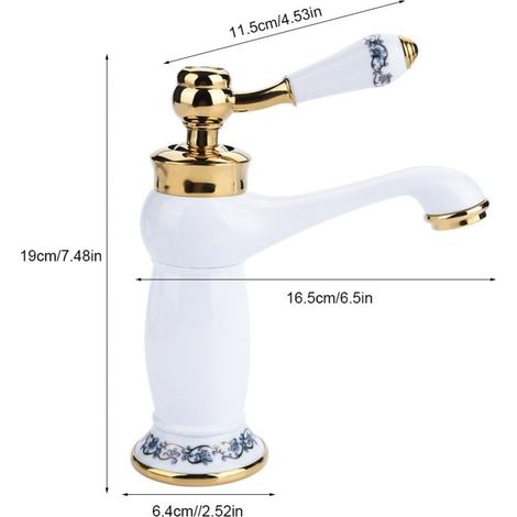 Robinet blanc à col long décor porcelaine – Style rétro antique, double commande – Idéal pour cuisine ou salle d’eau