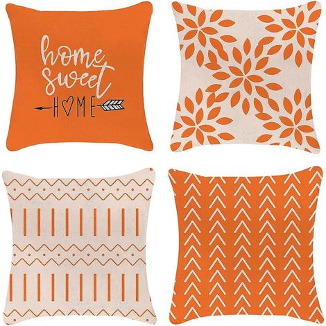 Housses de coussin 45x45 cm, lot de 4, housse de coussin décorative moderne pour canapé, housse de coussin décorative d'extérieur en lin (orange, 45x45 cm, lot de 4) (1/4)