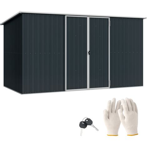 Outsunny 11 x 5.6ft Galvanised Metal Garden Shed with Lockable Doors, Grey (1/5)