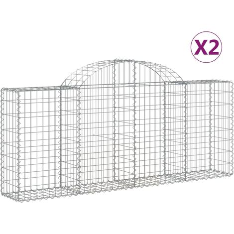 Set 2 cestini per gabbioni recinzione a gabbia muro di contenimento ad arco 200 x 30 x 80/100 cm ferro zincato Argento 020041342