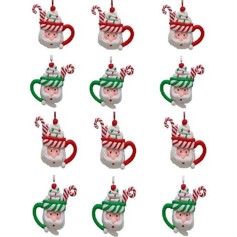 Set di 12 Appendini per Albero di Natale Babbo Natale con Bastoncino Candy rosso e verde addobbi decorazioni (1/4)