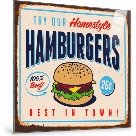 Lupia Quadro Cucina su Vetro 30x30 cm GLASS HAMBURGERS da Parete (1/4)