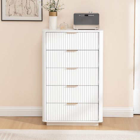 Kommode aus MDF in Weiß mit 5 Schubladen, Metallgriffen und Soft-Close-Auszügen (1/5)