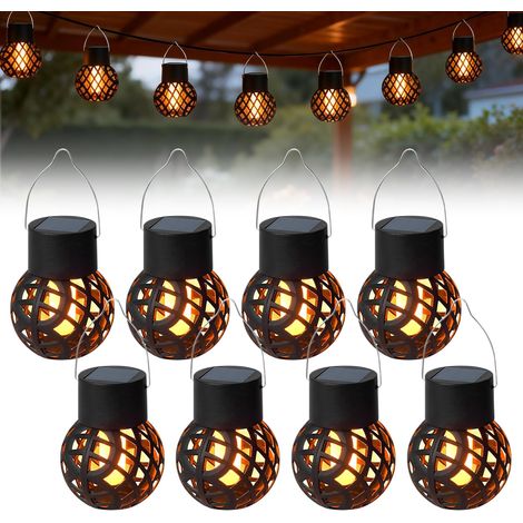 8 Pièces Lanternes Solaires Suspension Lumière Solaire Suspendue Lumière Solaire Flamme Éclairage Lanternes LED Rétro Lanternes (1/4)