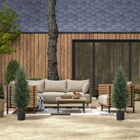 Lot de 2 cyprès artificiels hauts 90cm, plante artificielle en pot résistante aux UV, arbre réaliste pour salon, chambre, terrasse extérieure (1/5)