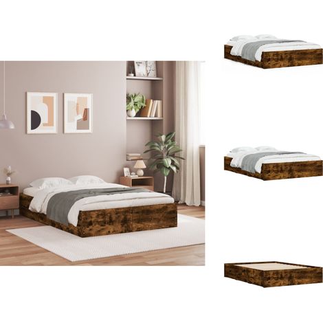 Cadre de lit avec tiroirs sans matelas chêne fumé 120x190 cm - Cadre De Lit - Lit Double - Tiroir Lit - Lit Design - Meuble Chambre (1/5)