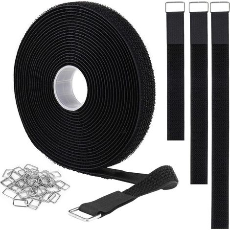 5m Attache Cable Sangles Auto-agrippantes avec 25 Boucles en Métal, Reglable Scratch Serre-câbles électriques, Collier de Serrage Réutilisable en Nylon, 2cm de Large, Noir