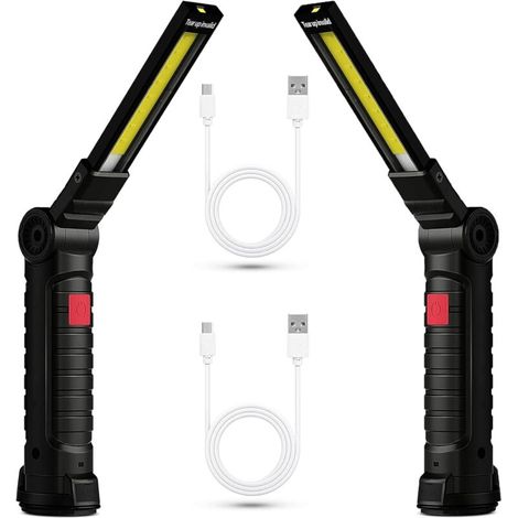 2x Lampe Lampe de Travail LED Rechargeable, Baladeuse Magnétique COB, Torche USB Puissante 5 Modes, Éclairage d'Inspection Auto, Lampe de Camping 360° avec Base Aimantée, Atelier/Garage/Urgence (1/5)