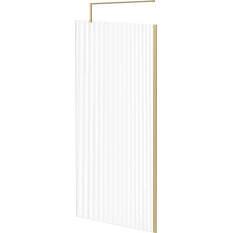 Colore 8mm Fluted Glass Brushed Brass 1850mm x 1000mm Walk In Shower Screen including Wall Channel and Support Bar (1/5)