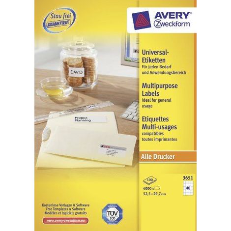 Avery Zweckform, Etiquetas Avery 52,5 x 29,7mm, A4 (3651) (1/5)