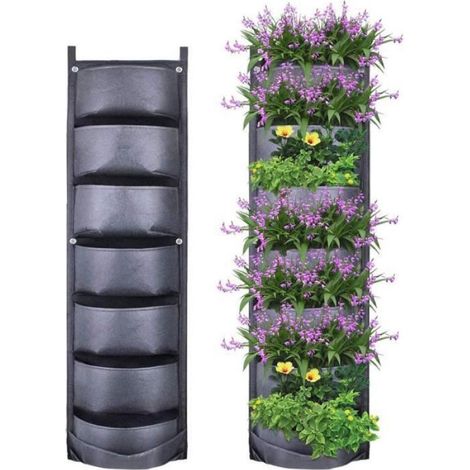 Jardinière Murale 7 Poches Noir - Plantation Verticale pour Balcon Jardin Cour Bureau (1/5)