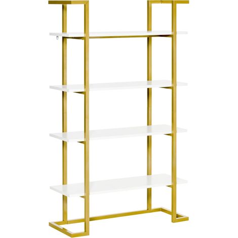 Libreria 4 Ripiani 92x35x152 cm in MDF e Acciaio Bianco e Oro (1/5)
