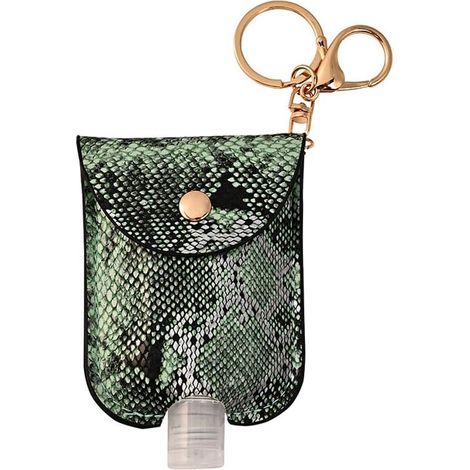 Porte-clés en cuir avec bouteille de voyage en plastique motif serpent (vert),