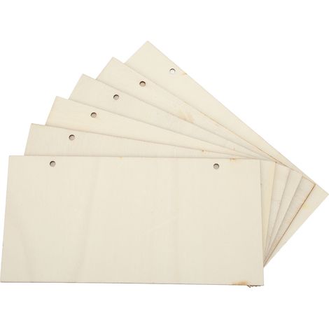 Lot de 6 plaquettes rectangulaires en bois brut avec trous, décoration maison, ornements muraux, inclut 5 mètres de corde de chanvre (1/5)