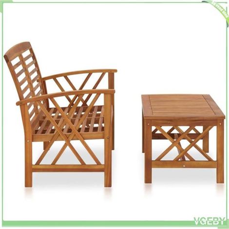 Salon de jardin - FAFEICY - 310272 - Bois d'acacia massif huilé - Look vintage - Banc et table basse (2 pcs) (1/5)