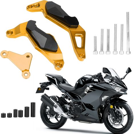 Protecteur carter moteur Ninja400 17-18, 3 pièces béquilles latérales en or, patins anti-chute protection carénage, kit coulisseaux moto Kawasaki (1/5)