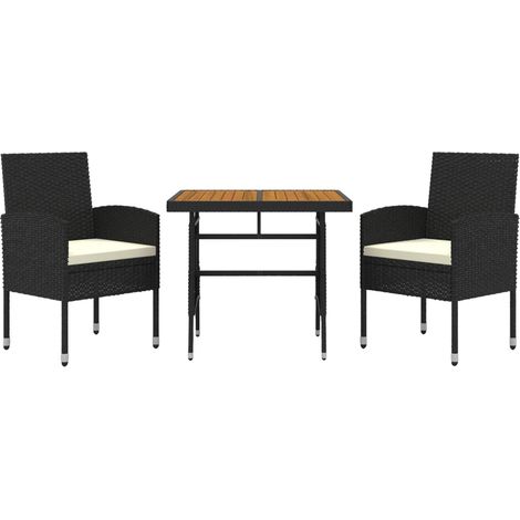 Mobile da pranzo per esterno 3 pezzi in resina intrecciata nera