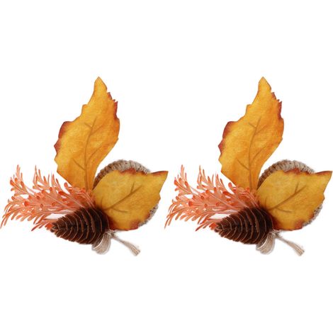 2-teiliges Halloween-Servietten-Set, Herbstliches Kürbismotiv, Serviettenringe mit künstlichen Blumen, Ahornblättern und Tannenzapfen (Modell: CJK-6627) (1/5)