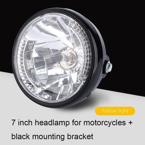 Phares feux Moto universel rétro lumineux LED 12V H4 35W phare moto rond tête lampe frontale avec support noir - 7 pouces (1/4)