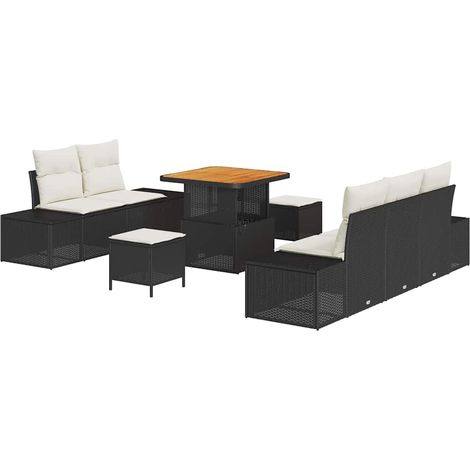 Maison Exclusive - Conjunto de sofás de jardín 8 pcs Negro ratán