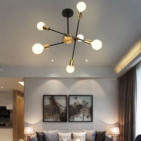 Lámparas de Araña Sputnik Dorado 6 Luces Industrial Metal Techo Lamparas Colgante Moderno para Cocina, Comedor, Dormitorio, Sala (1/5)