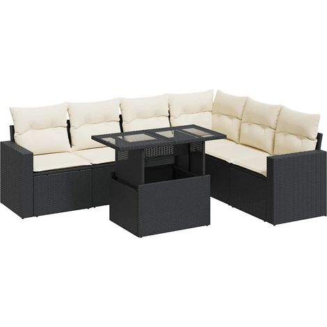 Salon de jardin 7 pcs avec coussins noir résine tressée vidaXL (1/5)