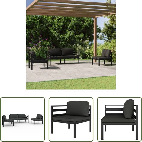 vidaXL Gartenmöbel -  4-tlg. Garten-Lounge-Set mit Kissen Aluminium Anthrazit (1/5)