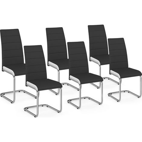 Idmarket – Lot de 6 chaises MIA noires – Revêtement en polyuréthane – Pieds en métal chromé – Hauteur 92 cm – Assise confortable en mousse recyclée
