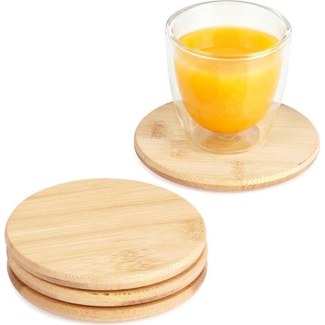 4 posavasos de bambú pequeños para vasos o tazas en la mesa. (1/5)