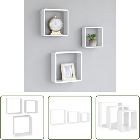 The Living Store Étagères murales sous forme de cube 3 pcs Blanc MDF - Etagere Murale - Etageres Cubes - Rangement Mural - Decoration Murale - Meuble Blanc (1/5)