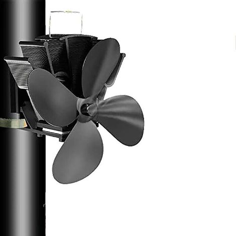 4 lames Tuyau de fumée Ventilateur de poêle Appareil de chauffage alimenté fixe sur le tuyau de cheminée en bois/poêle à bois/cheminée noir (1/5)