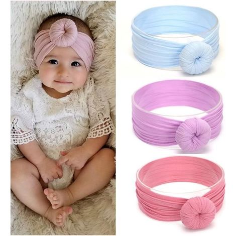 Baby-Haarbänder, Kinderhaarbänder, elastische Turbane, Tauf-Haarbänder, Haarschmuck, geknotete Haarbänder, für Partys, Mädchen, 3er-Set (1/4)