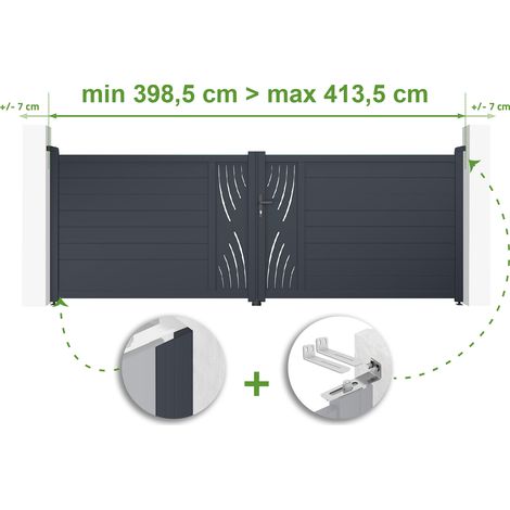 Verstellbares Schwingtor in Breite 4m VELETA H.140cm grau Aluminium (1/4)