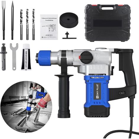 Marteau Perforateur, 3 en 1 Marteau Électrique/Perceuse/Pic Multifonctions Perforateur Burineur 1080W, 4500RPM, avec Poignée Pivotante 360°pour Le Ciment, Mur, Burinage de Tuiles, l'Impact, Perçage