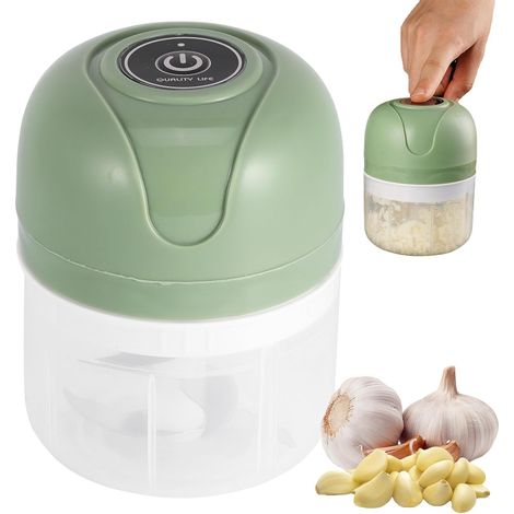 Elektrischer Zwiebel- und Knoblauchzerkleinerer, 250 ml über USB wiederaufladbar, Multifunktion für Fleisch, Gemüse und Nüsse, grüne Farbe (1/5)