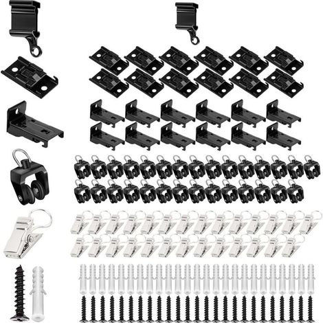 Curtain Track Accessories for Ceilings, Track Rollers, End Caps, Metal Curtain Hooks, Curtain Track Mounting Brackets, Black (1/5)