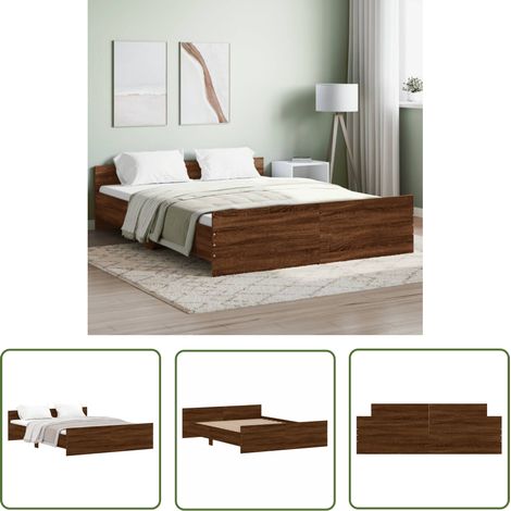 The Living Store Cadre de lit sans matelas chêne marron 140x200 cm - Cadre De Lit - Lit Double - Lit En Bois - Lit Design - Literie (1/5)