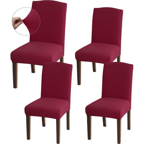 Lot de 4 rouge housses de chaise de salle à manger jacquard haute extensibilité, ajustement universel, protections de chaise amovibles pour salle à manger, cuisine