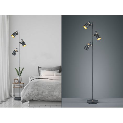 LED Stehleuchte 3-flammig in Schwarz Gold, Spots schwenkbar, 160cm hoch (1/5)