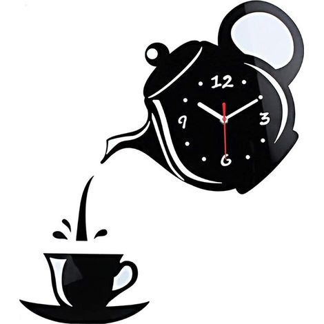 Wanduhren, moderne Teekannen-Wanduhr, DIY-Kaffeetassen-förmige Dekoration (Batterie nicht enthalten) – gut lesbar für Küche, Wohnzimmer, Badezimmer, Schlafzimmer (1/5)