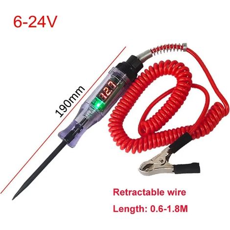 Testeur de circuit de tension CC 6 V à 24 V pour voitures et camions, avec affichage numérique, sonde longue et lampe torche, outil de diagnostic et de réparation automobile-AquaForge