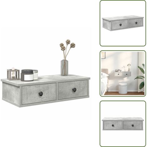 The Living Store Wandregal mit Schubladen Betongrau 60x28x15 cm Holzwerkstoff - Schubladenregal (1/5)