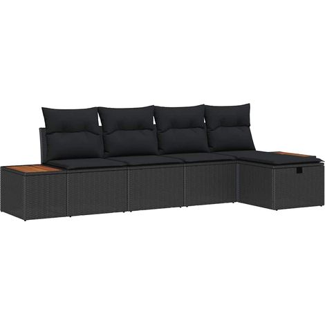 Conjunto de sofá de jardín con almohada 5 pcs Negro Poliratán vidaXL (1/5)