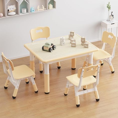 Ensemble 1 table et 4 chaises pour enfants- HOERFURIY -hauteur réglable, set de 5 pièces, salle de jeux,la chambre d'enfant, chene (1/5)