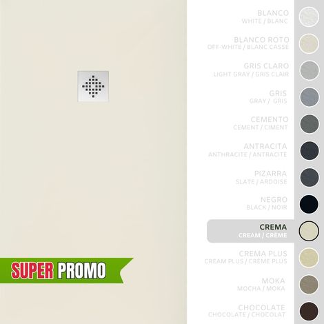 SOULBATH Plato de Ducha - Resina - Gel Coat - Textura Liso/Piedra - Antideslizante - Color Crema - 60X60- Extraplano 3cm - Incluye Válvula desagüe y Rejilla. Standard (1/5)