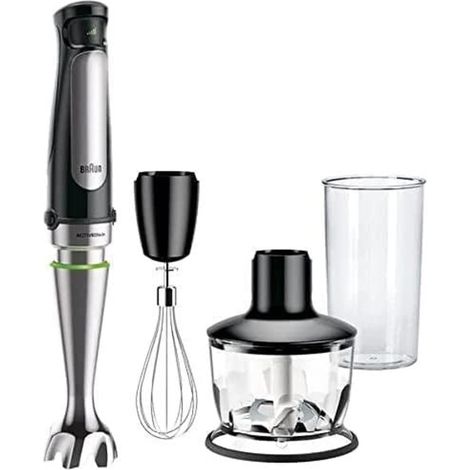 Braun multiquick 7 mq7035x minipimer frullatore a immersione con tecnologia activeblade set completo con frusta a filo tritatutto da 500ml e bicchiere graduato da 600ml 1000w design nero 5 anni d (1/5)