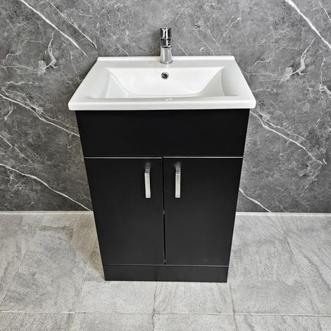 550mm Black Vanity Unit with Chrome Finish Handles Square Style 2 Doors Tess, Without Tap (1/5)