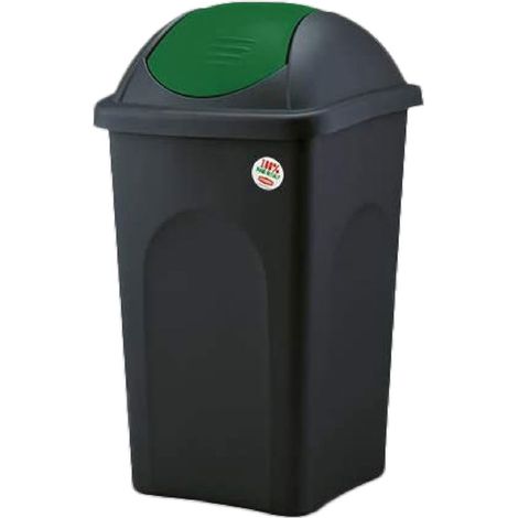 BIDONE IMMONDIZIA 'MULTIPAT' Lt. 60 - cm 39 x 39 x h.68 - nero/verde - STEFANPLAST